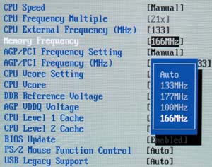 Настройка частоты работы системной памяти на плате ASUS P4B533-VT