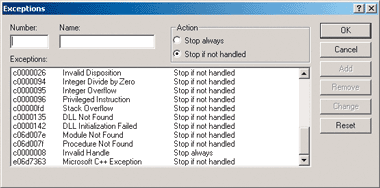 Figure 10 Exceptions Dialog
