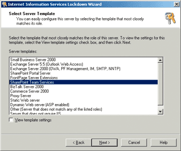 Figure 1 Server Templates in the LockDown Wizard
