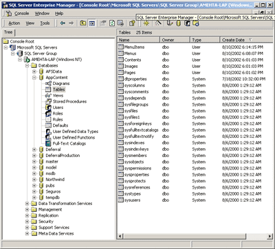 Figure 5 Tables in Enterprise Manager
