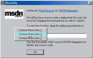 Figure 7 MoveDlg with Context Menu