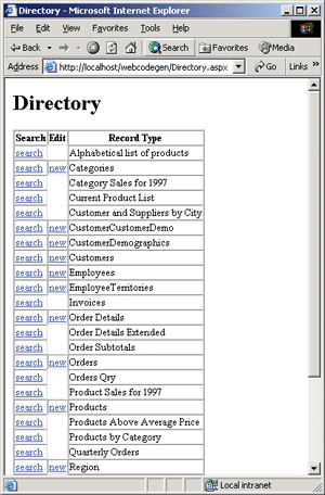 Figure 10 Web Forms Directory Page