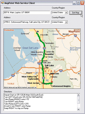 Figure 12 Calculating a Route between Two Locations