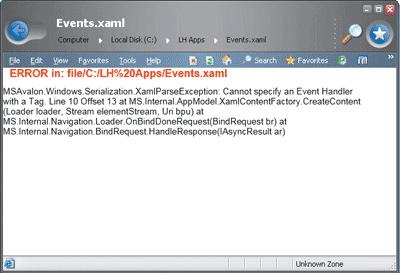 Figure 3 XAML Error