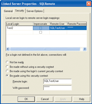 Figure 1 Mapping Security for a Linked Server