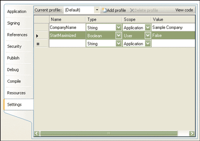 Figure 5 Visual Basic 2005 Settings Designer