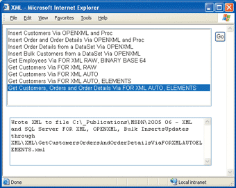 Figure 4 Using ADO.NET to Get XML from SQL Server