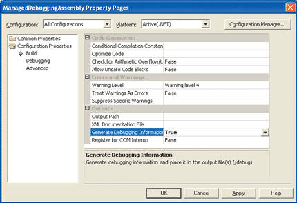 Figure 2 Generating Debugging Symbols for C# Projects