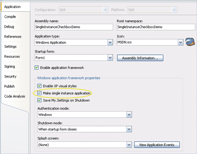 Figure 3 Single-Instance Windows Forms Application in Visual Basic 2005