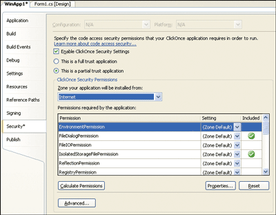 Figure 3 Visual Studio 2005 Security Pane