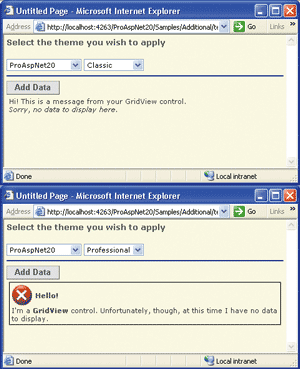 Figure 3 Empty GridView Control Skinned Two Ways