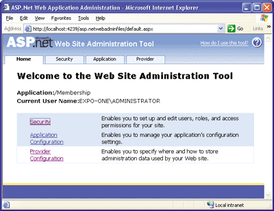 Figure 2 ASP.NET 2.0 Configuration Tool
