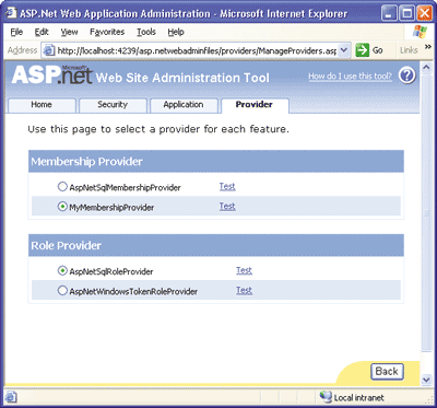 Figure 10 Managing the New Membership Provider
