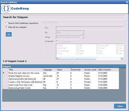 Figure 4 Searching Code Snippets with CodeKeep