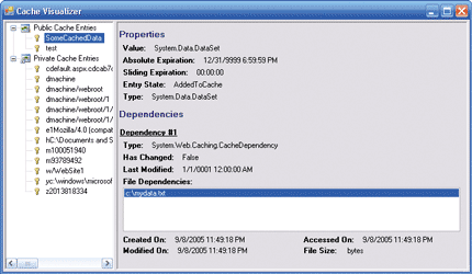 Figure 14 Cache Visualizer Shows Objects in the ASP.NET Cache