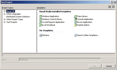 Figure 2 Your Templates Appear in the New Project Dialog Box