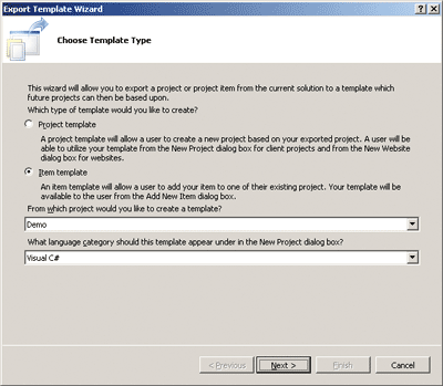 Figure 3 Exporting an Item Template
