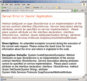 Figure 2 ASMX Service Attribute Usage Error