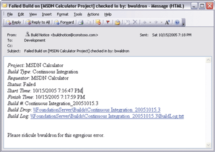 Figure 12 Automated E-Mail Sent to Development Team