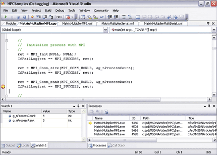 Figure 11 Debugging MatrixMultiplierMPI