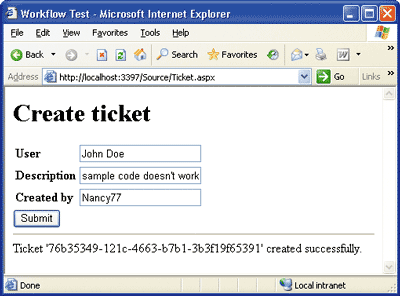 Figure 6 Web Front-End for the HelpDesk Workflow 