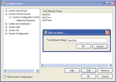 Figure 9 Editing a ConfigurationElementCollection