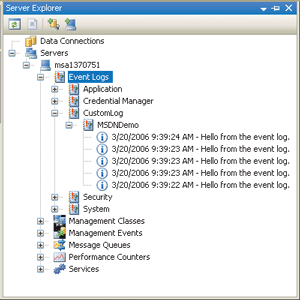 Figure 2 Event Logs within Visual Studio