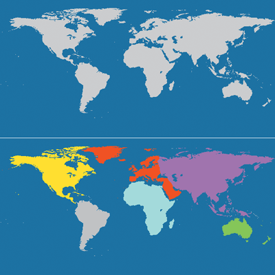 Figure 2 Colored Hot Spots Defined on a World Map