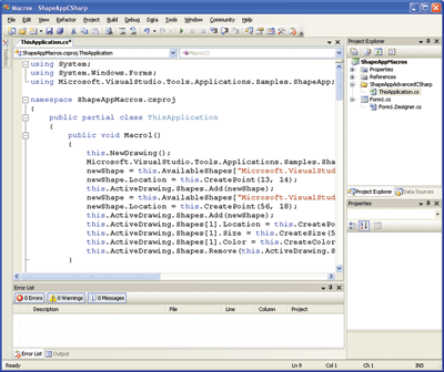 Figure 2 Coding a Macro in Visual Studio Tools for Applications