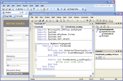 Figure 4 Using Visual Studio Tools for Applications with InfoPath 2007