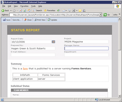 Figure 2 Filling Out the Status Report Form in a Web Browser