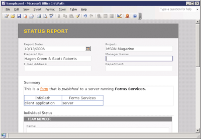 Figure 3 Filling Out the Same Status Report Using InforPath