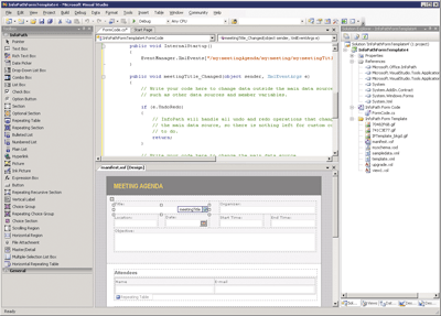Figure 7 Designing an InfoPath Form with Visual Studio Tools for Office