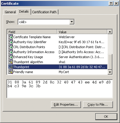 Figure 1 Certificate Thumbprint
