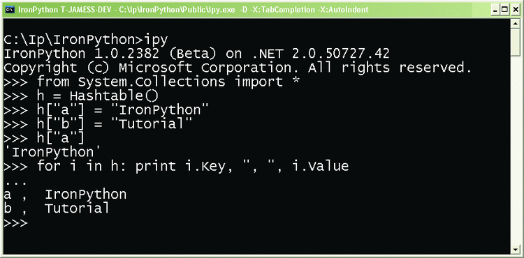 Figure 1 Programming the IronPython Interactive Console