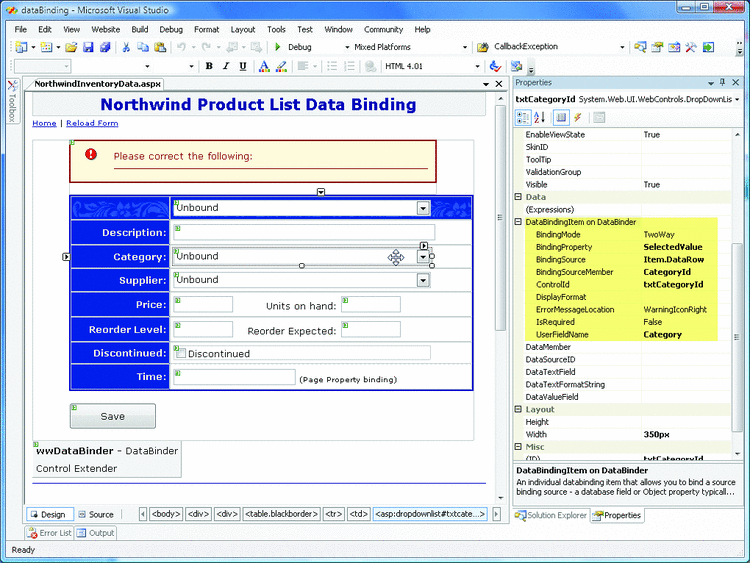 Figure 1 Extending Controls with Data Binding Functionality