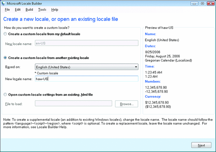 Figure 1 Selecting the Starting Point for a Custom Locale