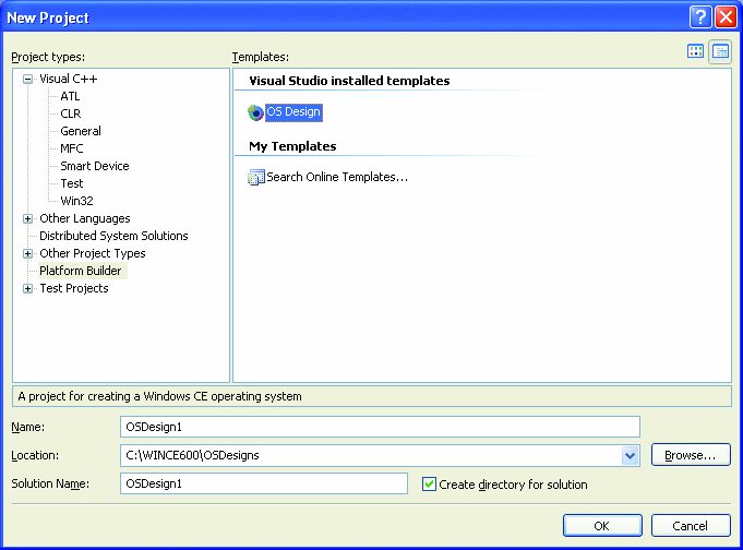 Figure 4 New Project Window with the Platform Builder Project Type