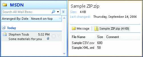 Figure 4 ZIP Preview in Outlook 2007