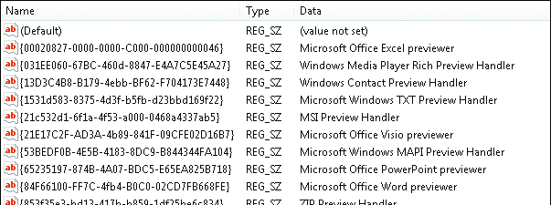 Figure 7 List of Registered Preview Handlers
