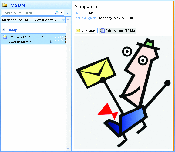 Figure 10 XamlPreviewHandler in Outlook 2007