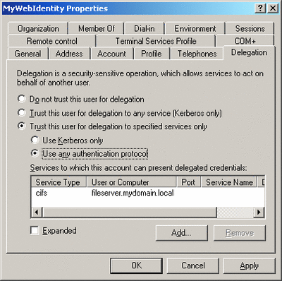 Figure 1 Configuring an Account for Protocol Transition