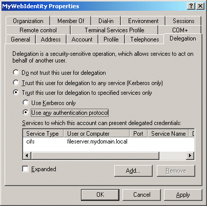 Figure 1 Configuring an Account for Protocol Transition