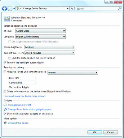 Figure 4 Configuring a SideShow Device