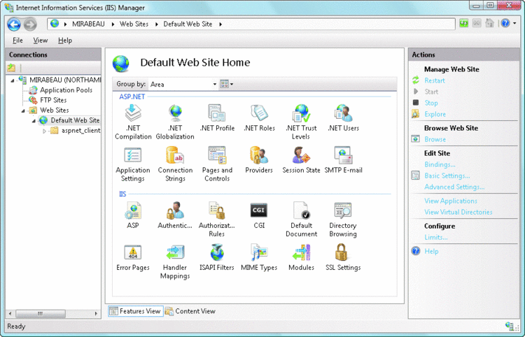 Figure 2 IIS Manager Provides Graphical Administration Tools