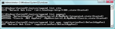 Figure 3 Appcmd.exe Command-Line Administration for IIS 7.0