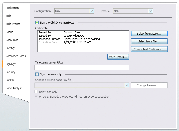 Figure 10 Visutal Studio Manifest Signing Dialog