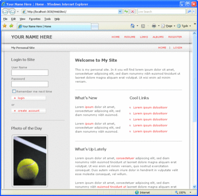 Figure 5 Default Version of Personal Web Site