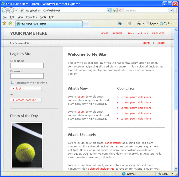 Figure 5 Default Version of Personal Web Site