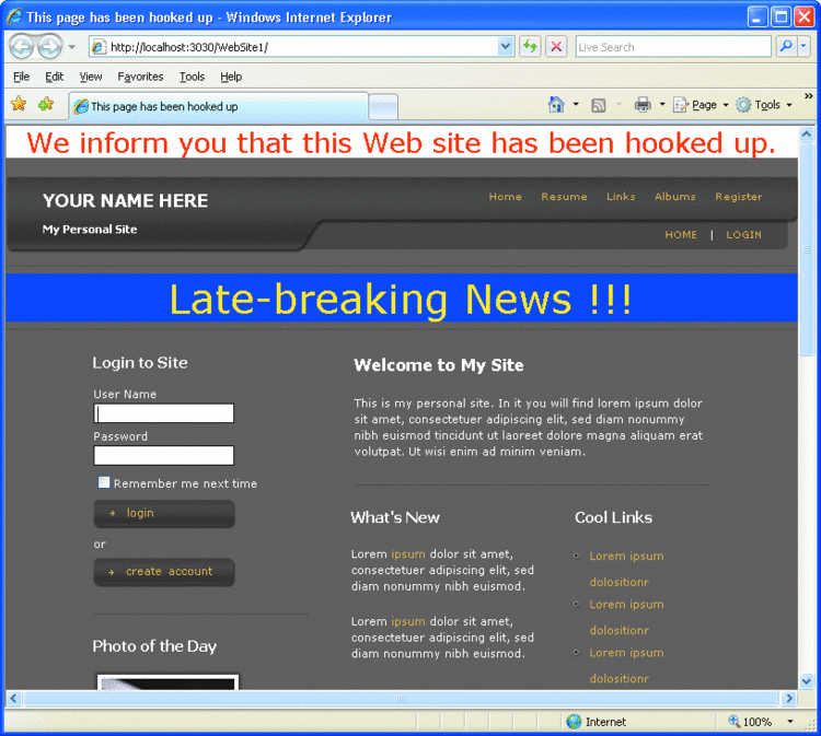 Figure 6 Altered Personal Web Site